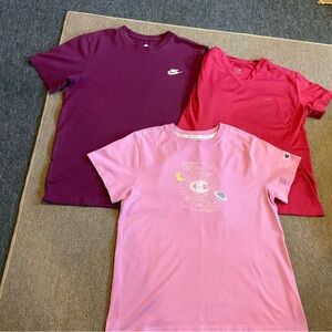 Nike and Champion Women’s Purple, Pink, and Cranberry Tees